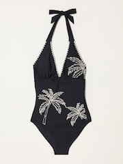 FatFace Cornelli Black Cornelli Halter Swimsuit - Image 6 of 6