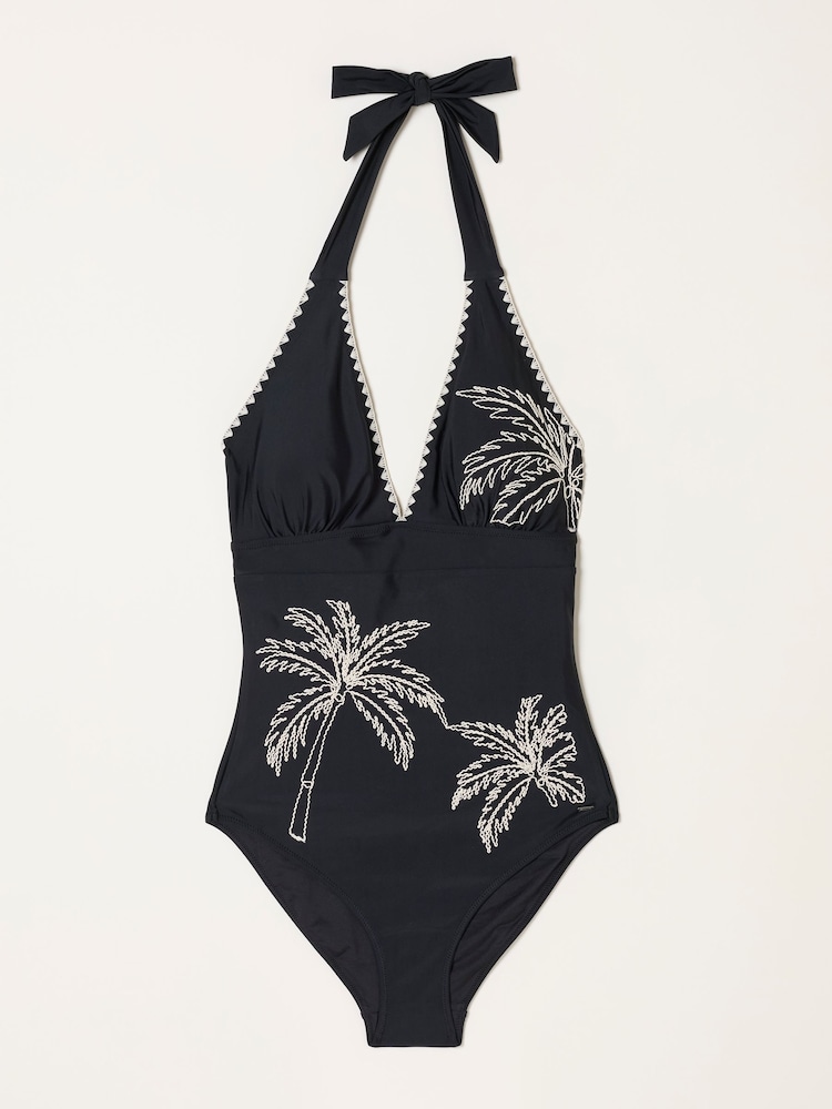 FatFace Cornelli Black Cornelli Halter Swimsuit - Image 6 of 6