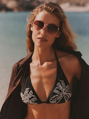 FatFace Maci Black Cornelli Triangle Bikini Top - Image 1 of 5