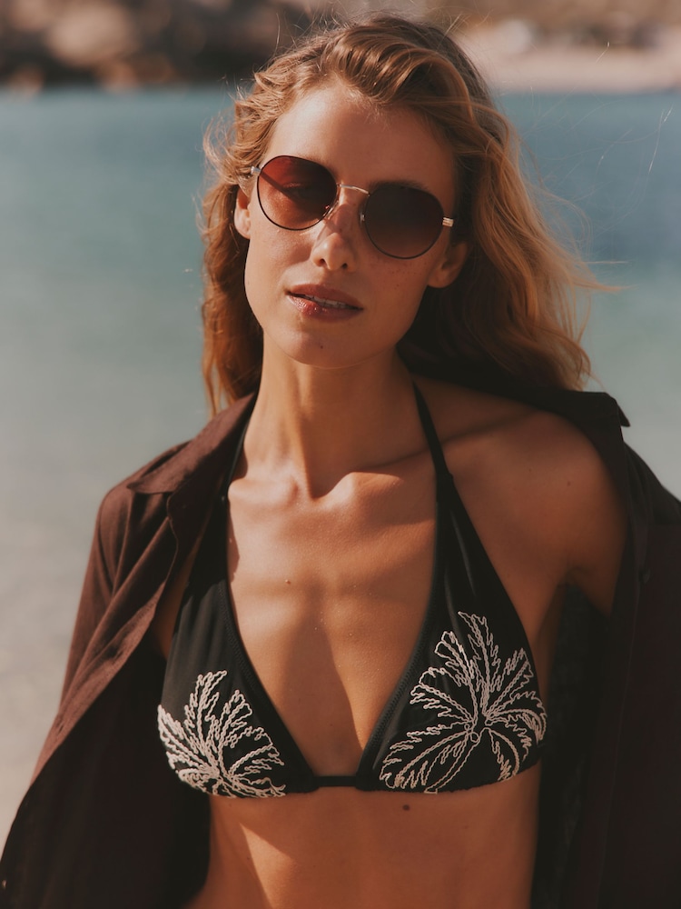 FatFace Maci Black Cornelli Triangle Bikini Top - Image 1 of 5