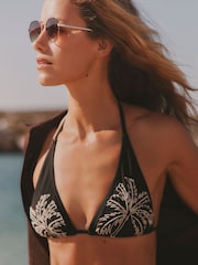 FatFace Maci Black Cornelli Triangle Bikini Top - Image 3 of 5