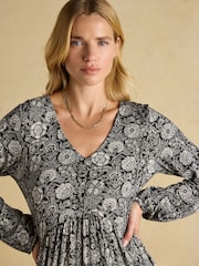 Joules Nia Black Floral V-neck Long Sleeve Midaxi Dress - Image 3 of 8