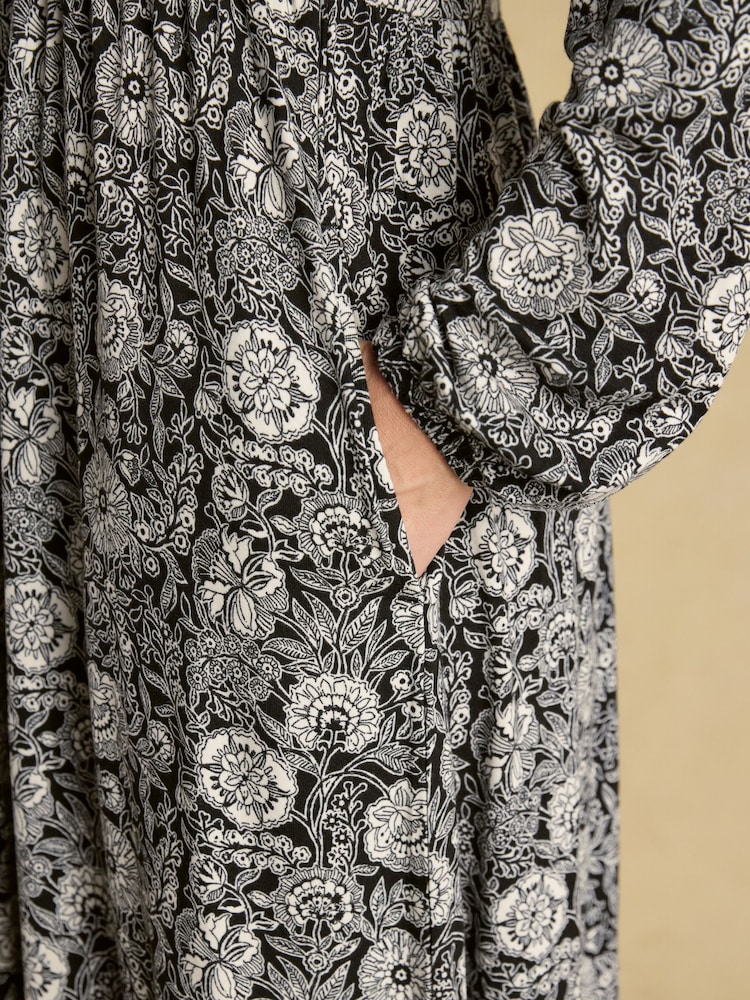 joules grey floral dress Joules Womens Finola Dress Gathered Waist Grey Bloom Floral Ladies Dre   Kent & Country