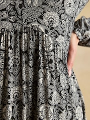 Joules Nia Black Floral V-neck Long Sleeve Midaxi Dress - Image 7 of 8