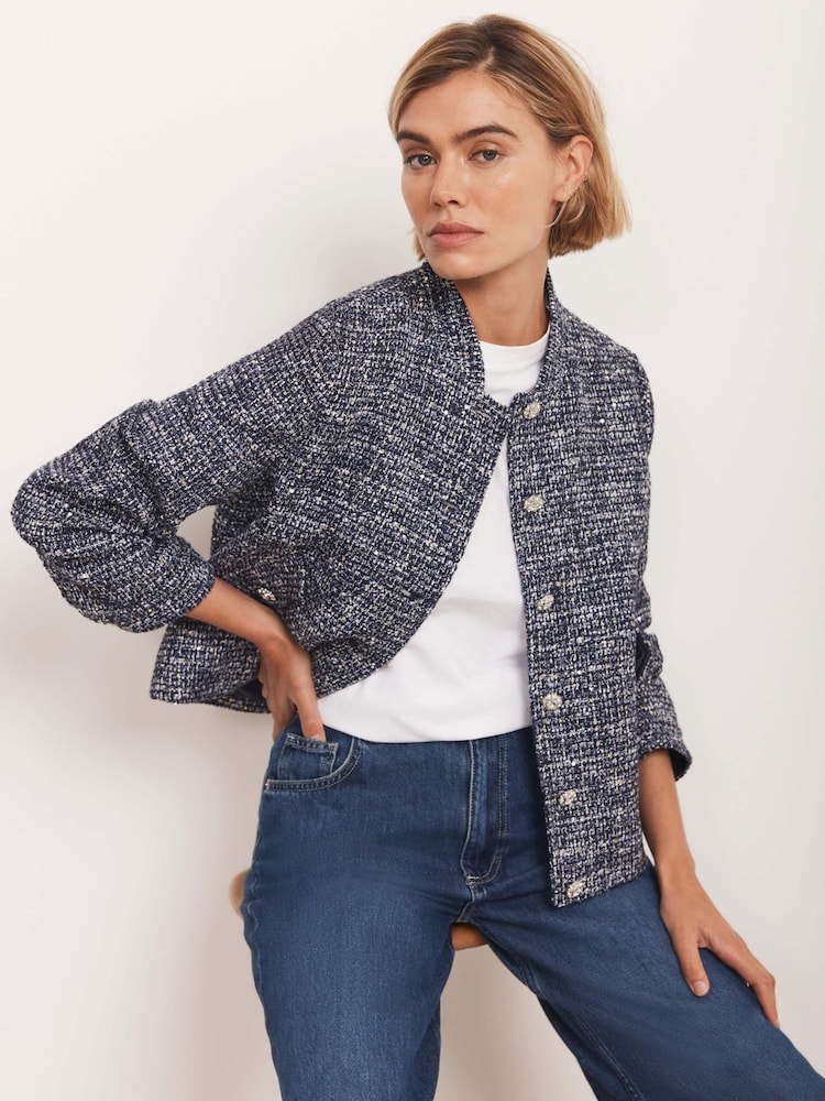 Mint Velvet Blue Boucle Jacket - Image 1 of 8