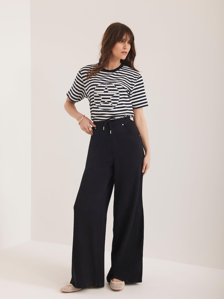 Mint Velvet Blue Striped Star T-Shirt - Image 1 of 8