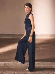 Mint Velvet Blue Wide Tuxedo Trousers - Image 4 of 8