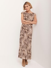 Mint Velvet Brown Geometric Print Midi Dress - Image 1 of 8