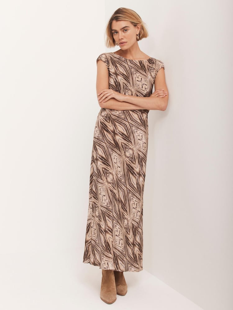 Mint Velvet Brown Geometric Print Midi Dress - Image 1 of 8