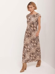 Mint Velvet Brown Geometric Print Midi Dress - Image 2 of 8