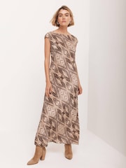 Mint Velvet Brown Geometric Print Midi Dress - Image 5 of 8