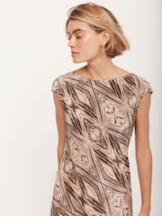 Mint Velvet Brown Geometric Print Midi Dress - Image 6 of 8