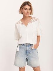 Mint Velvet Cream Cotton Embroidered Top - Image 1 of 8