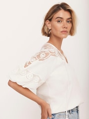 Mint Velvet Cream Cotton Embroidered Top - Image 5 of 8