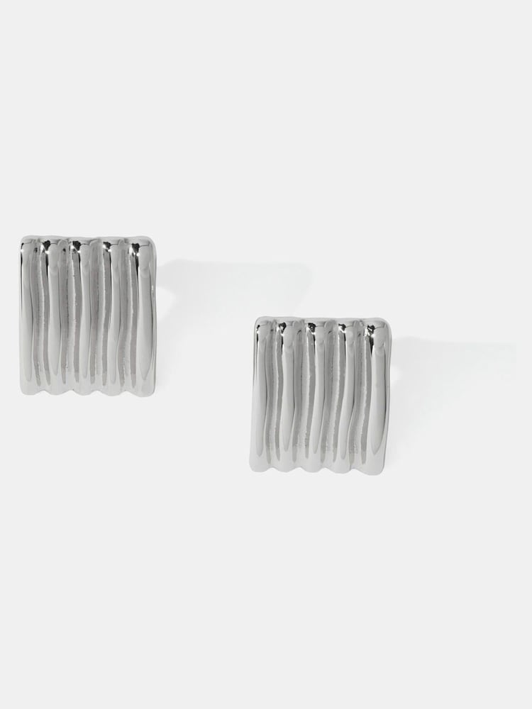 Mint Velvet Silver Tone Ribbed Stud Earrings - Image 1 of 3