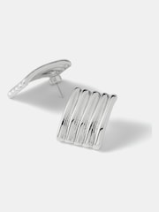Mint Velvet Silver Tone Ribbed Stud Earrings - Image 2 of 3
