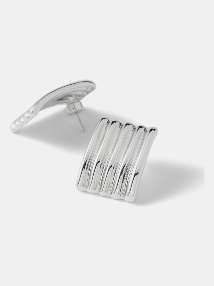 Mint Velvet Silver Tone Ribbed Stud Earrings - Image 2 of 3