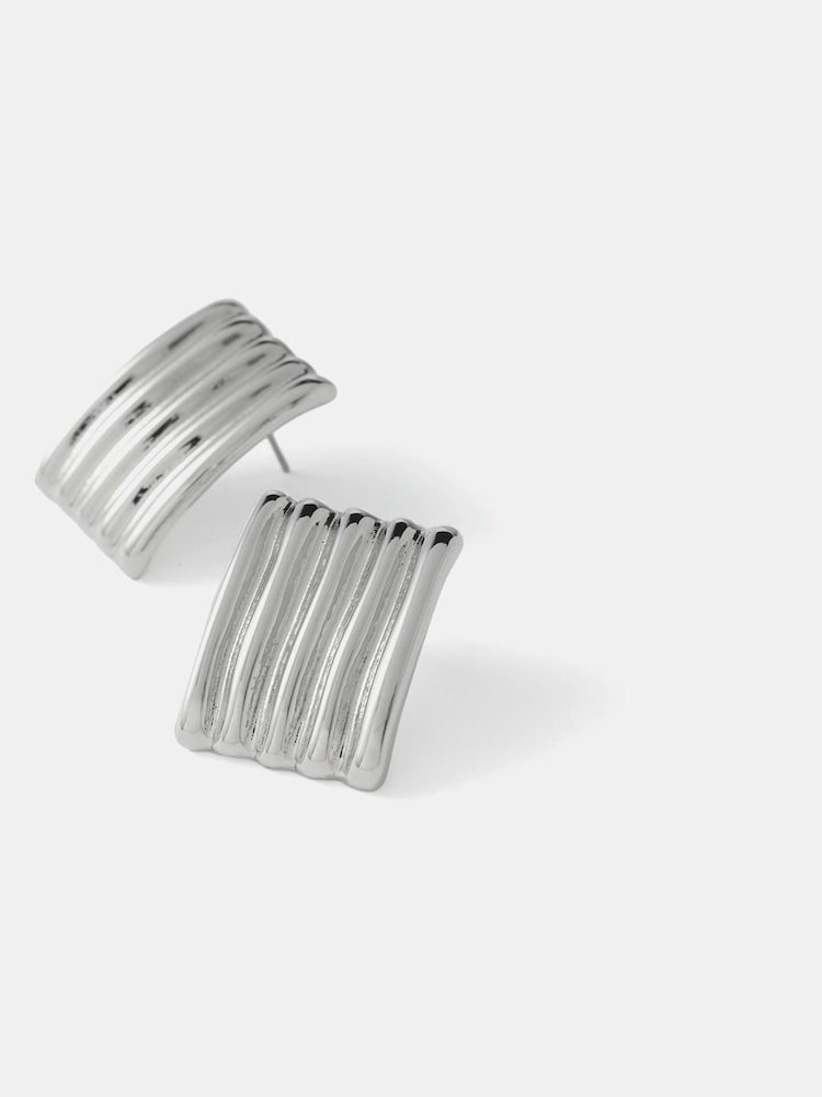 Mint Velvet Silver Tone Ribbed Stud Earrings - Image 3 of 3
