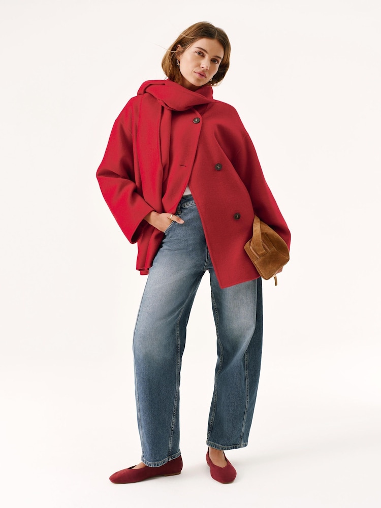 Mint Velvet Red Wool Blend Hand Finished Scarf Coat - Image 1 of 8