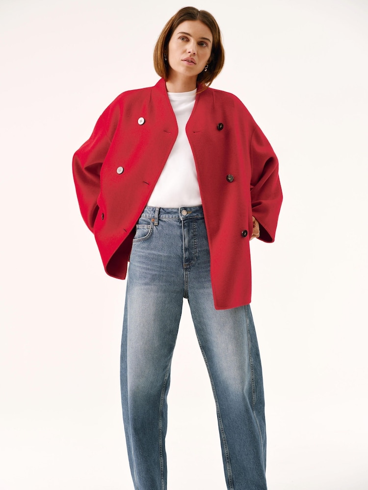 Mint Velvet Red Wool Blend Hand Finished Scarf Coat - Image 2 of 8