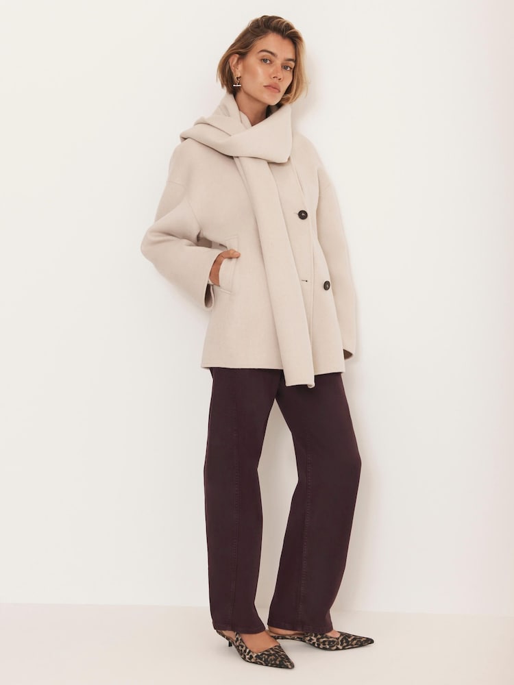 Mint Velvet White Wool Blend Hand Finished Scarf Coat - Image 1 of 8