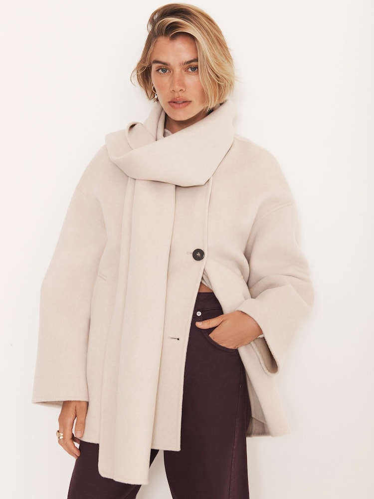 Mint Velvet White Wool Blend Hand Finished Scarf Coat - Image 2 of 8