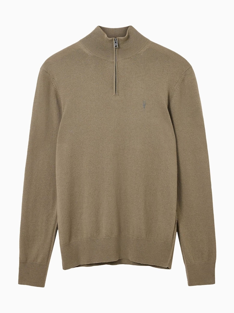 AllSaints Green Kilburn Zip Funnel Jumper - Image 6 of 6