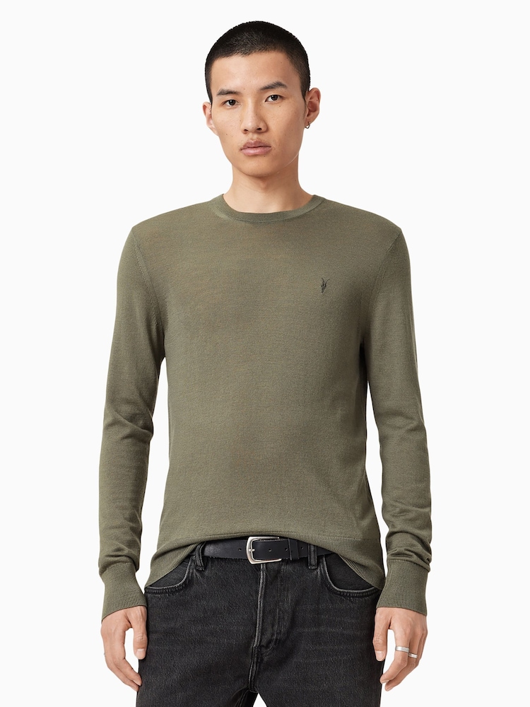 AllSaints Green Mode Merino Wool Crew Neck Jumper - Image 1 of 9 AllSaints Green Mode Merino Wool Crew Neck Jumper - Image 1 of 9