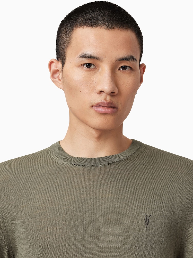 AllSaints Green Mode Merino Wool Crew Neck Jumper - Image 2 of 9 AllSaints Green Mode Merino Wool Crew Neck Jumper - Image 2 of 9