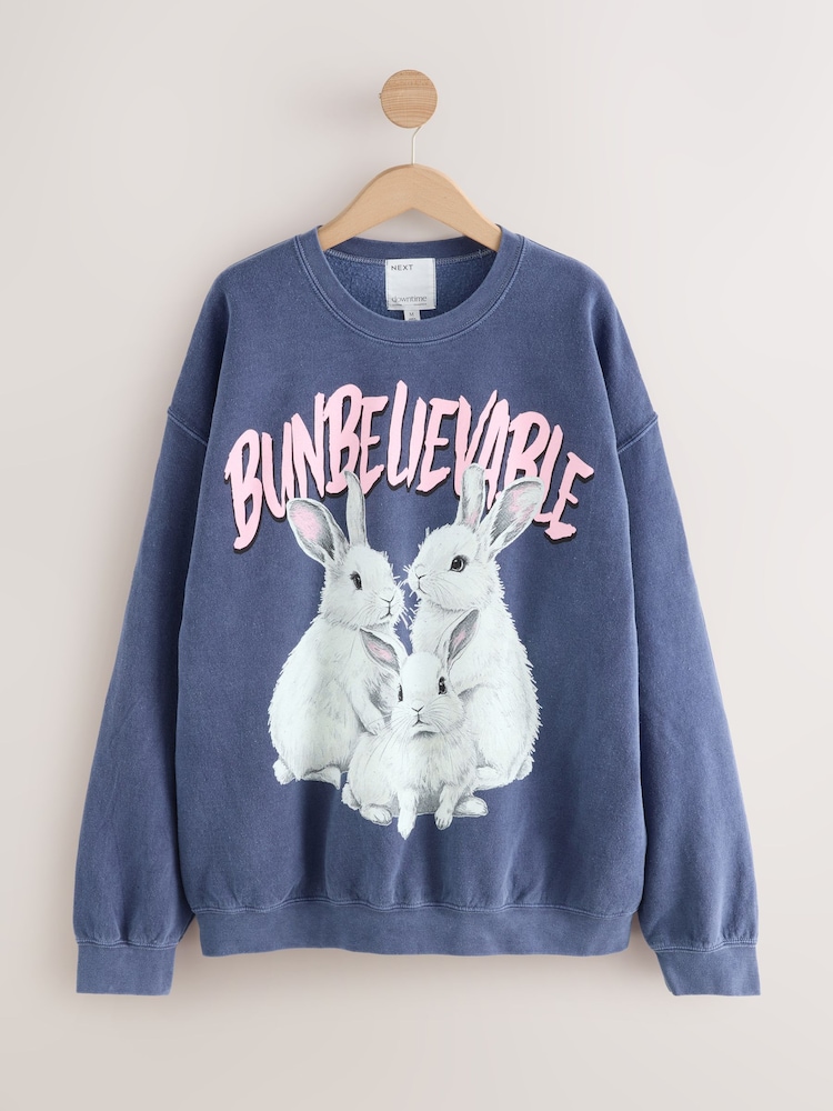 Navy Bunny Slogan Sweatshirt - Image 1 of 3