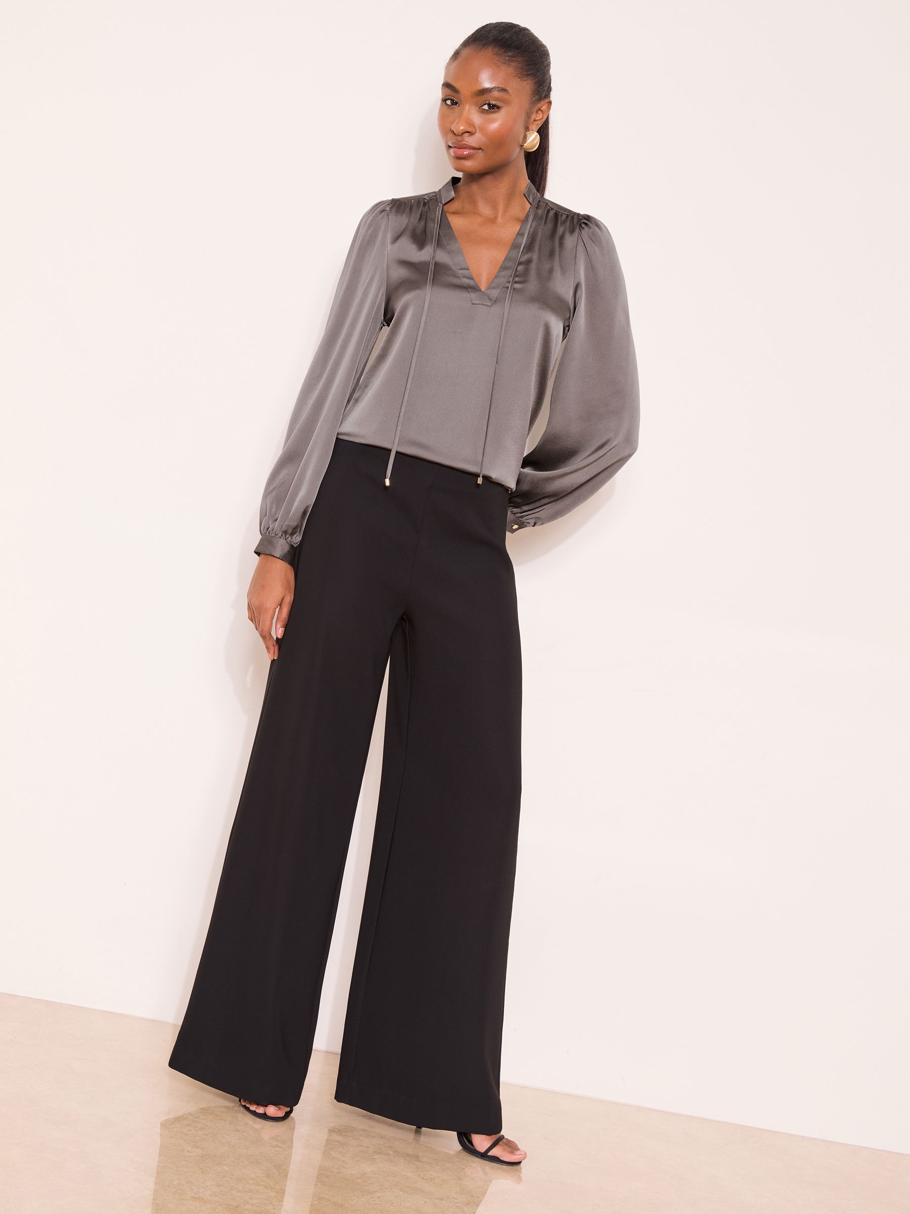 Buy Lipsy Grey Satin V-Neck Tie Blouse from Next Romania