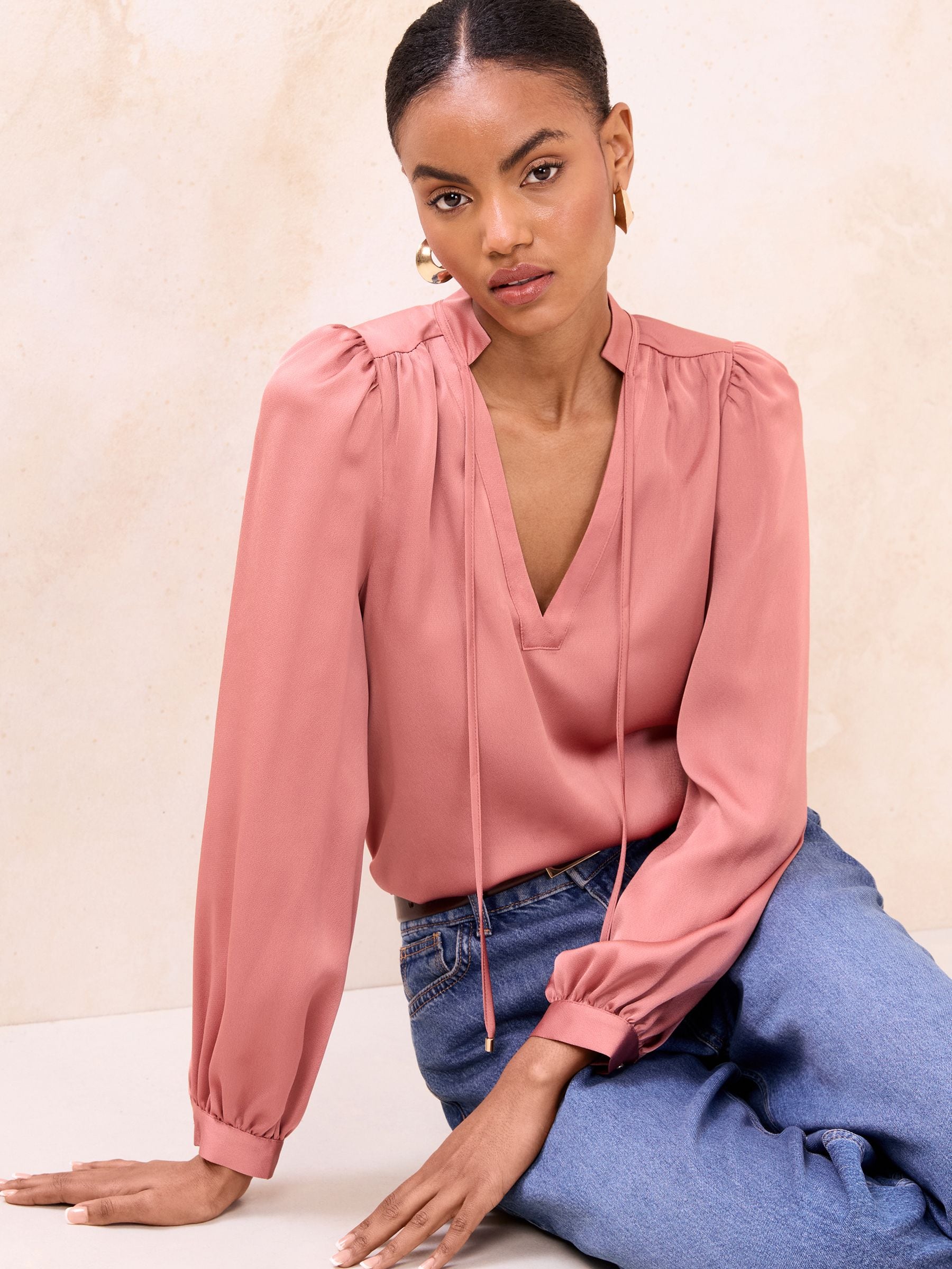 Buy Lipsy Rose Pink Satin V-Neck Tie Blouse from the Next UK