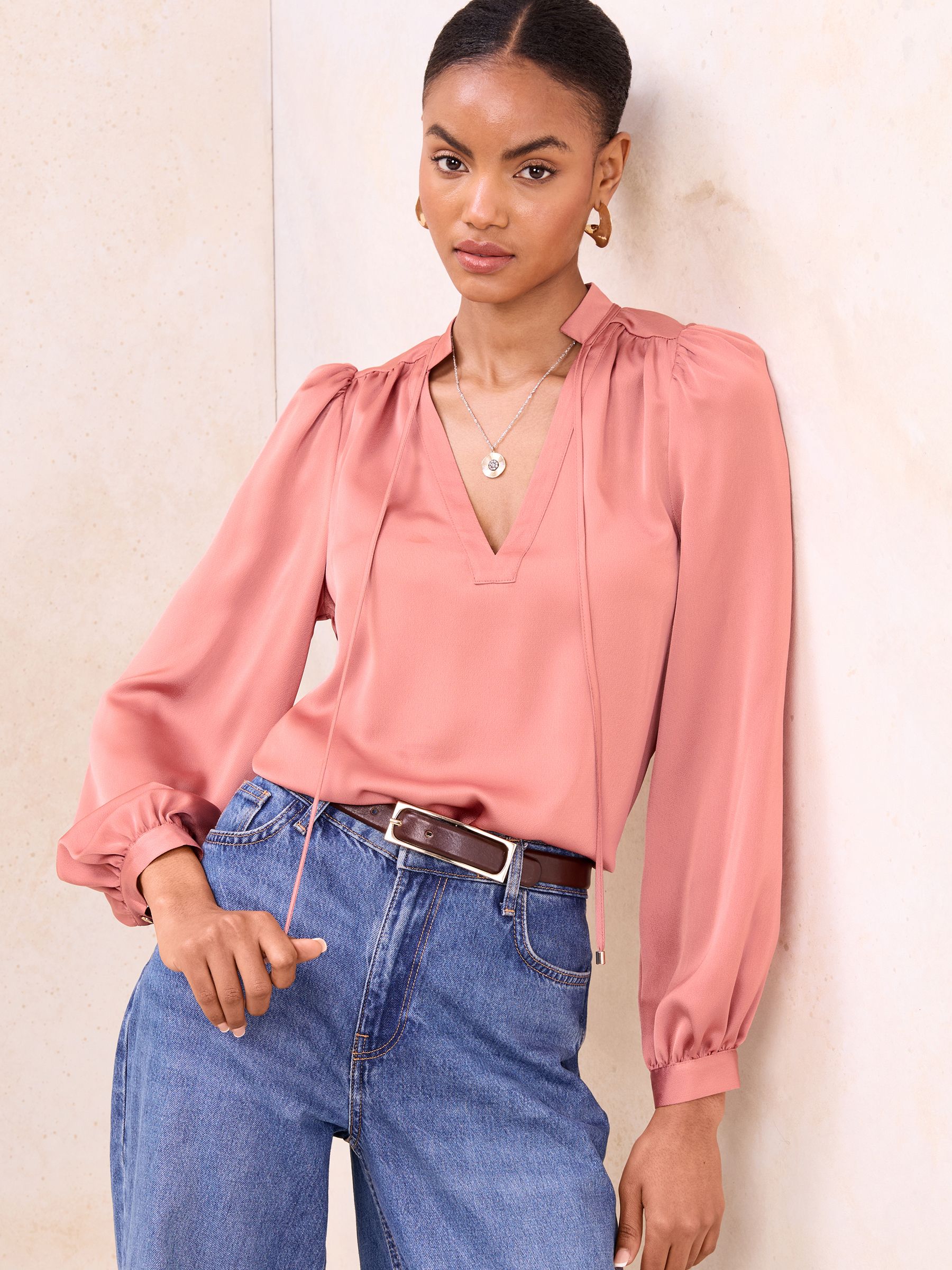 Buy Lipsy Rose Pink Satin V-Neck Tie Blouse from Next Philippines