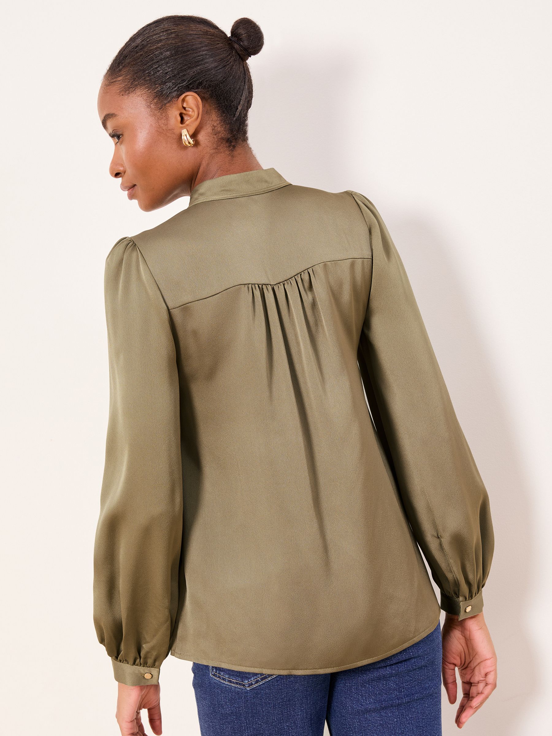 Buy Lipsy Khaki Green Satin V-Neck Tie Blouse from Next China