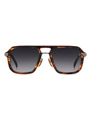 Eyewear by David Beckham Flat Top Rectangular Brown Sunglasses in Tortoise - Image 1 of 4