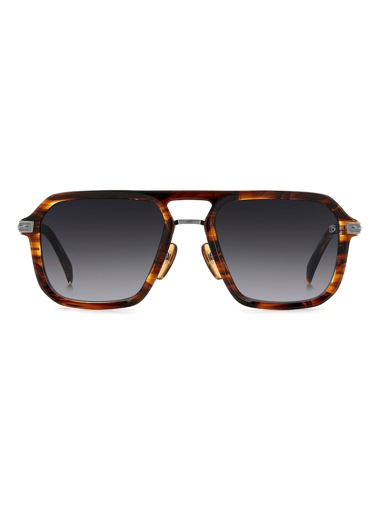 Eyewear by David Beckham Flat Top Rectangular Brown Sunglasses in Tortoise - Image 1 of 4