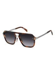 Eyewear by David Beckham Flat Top Rectangular Brown Sunglasses in Tortoise - Image 2 of 4