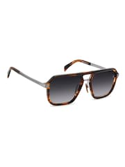 Eyewear by David Beckham Flat Top Rectangular Brown Sunglasses in Tortoise - Image 3 of 4