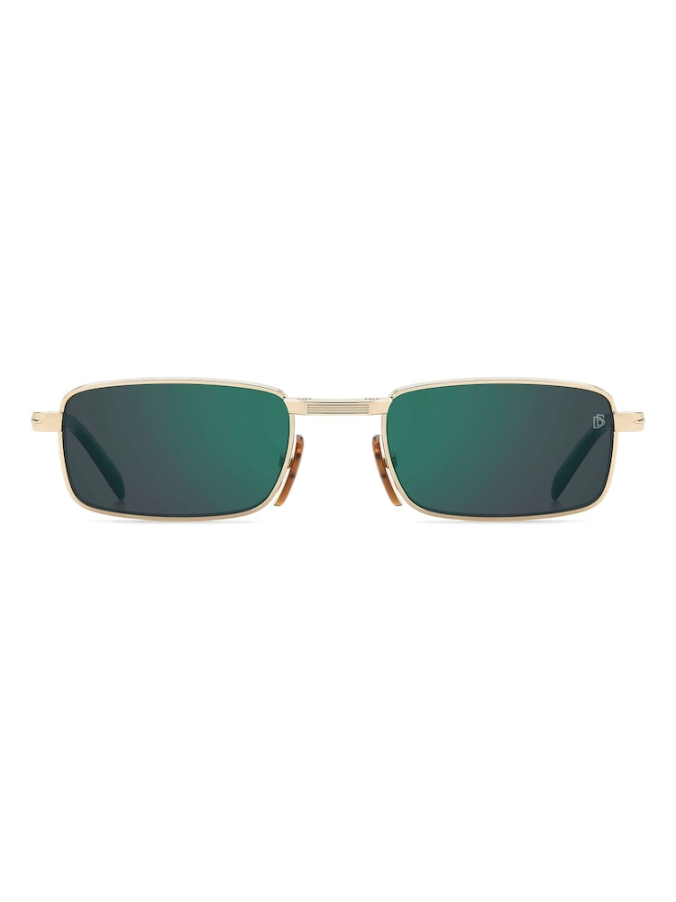 Eyewear by David Beckham Gold Fodable Rectangular Sunglasses in Green Special Edition - Image 1 of 6
