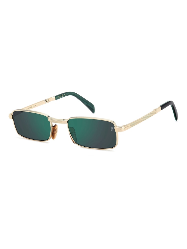 Eyewear by David Beckham Gold Fodable Rectangular Sunglasses in Green Special Edition - Image 2 of 6