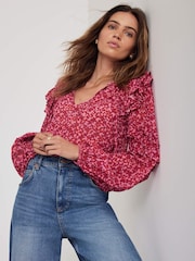 Mint Velvet Pink Floral Print Blouse - Image 3 of 6