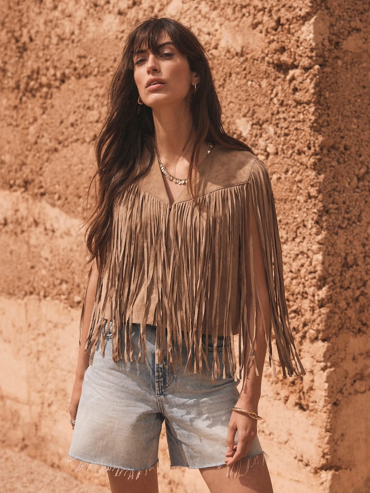 Mint Velvet Natural Suede Fringed Waistcoat - Image 1 of 8