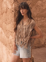 Mint Velvet Natural Suede Fringed Waistcoat - Image 2 of 8