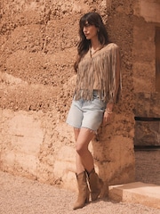 Mint Velvet Natural Suede Fringed Waistcoat - Image 4 of 8