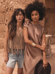 Mint Velvet Natural Suede Fringed Waistcoat - Image 5 of 8
