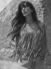 Mint Velvet Natural Suede Fringed Waistcoat - Image 6 of 8