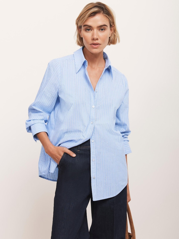 Mint Velvet Blue Striped Tailored Shirt - Image 1 of 8 Mint Velvet Blue Striped Tailored Shirt - Image 1 of 8