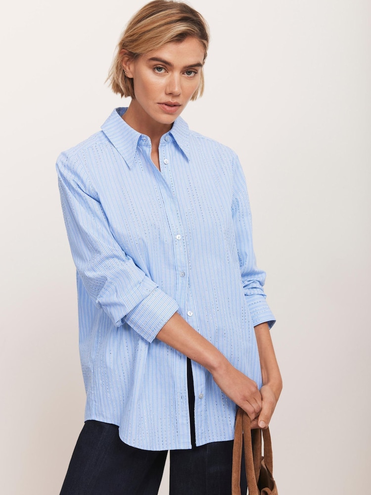 Mint Velvet Blue Striped Tailored Shirt - Image 2 of 8 Mint Velvet Blue Striped Tailored Shirt - Image 2 of 8