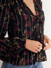 Mint Velvet Black Rose Print Tie Front Top - Image 4 of 8