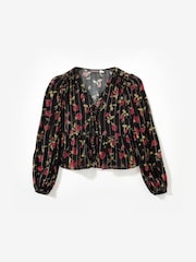 Mint Velvet Black Rose Print Tie Front Top - Image 7 of 8